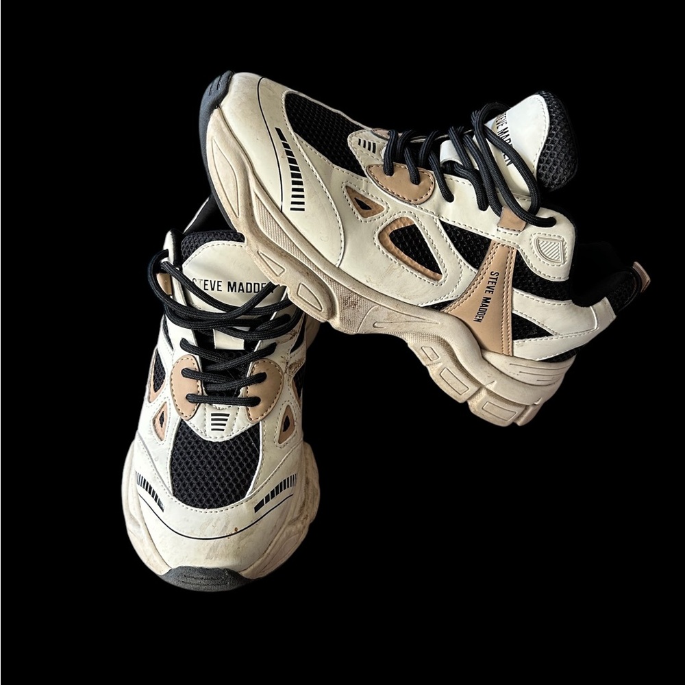 Steve Madden Clydie Chunky Platform Sneakers Black/Tan Women’s Size 8.5